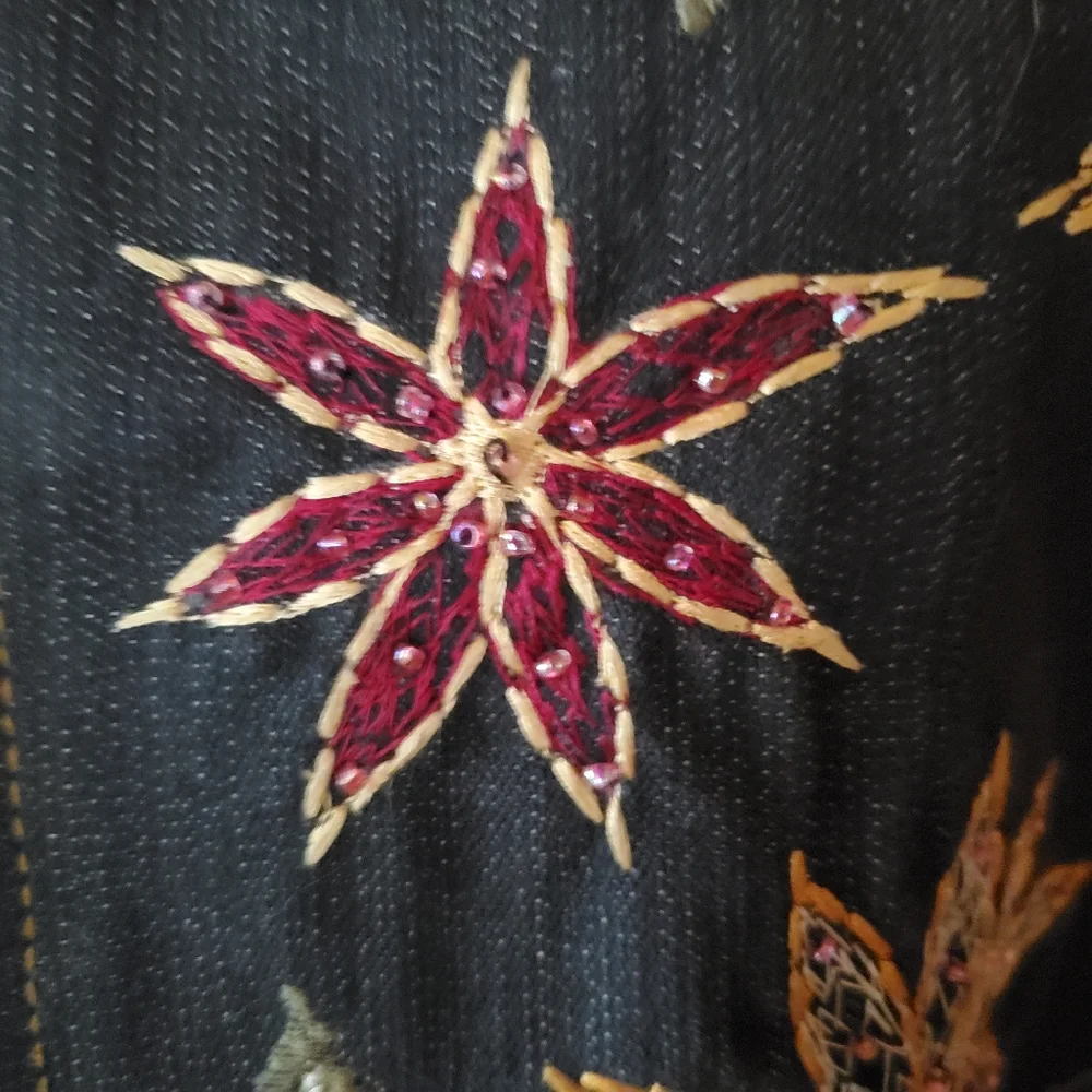 Parsley & Sage Floral, Beaded‎ Denim Jacket